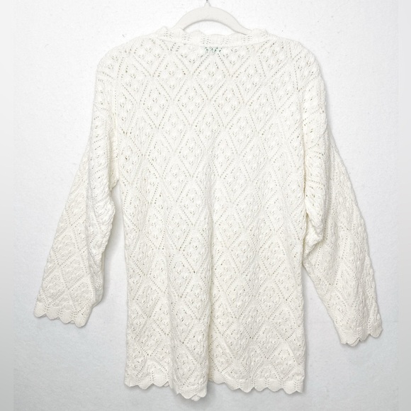 Willow Ridge Vintage 100% Cotton Knit Scalloped Detail Crochet Grandma Sweater - Picture 2 of 6